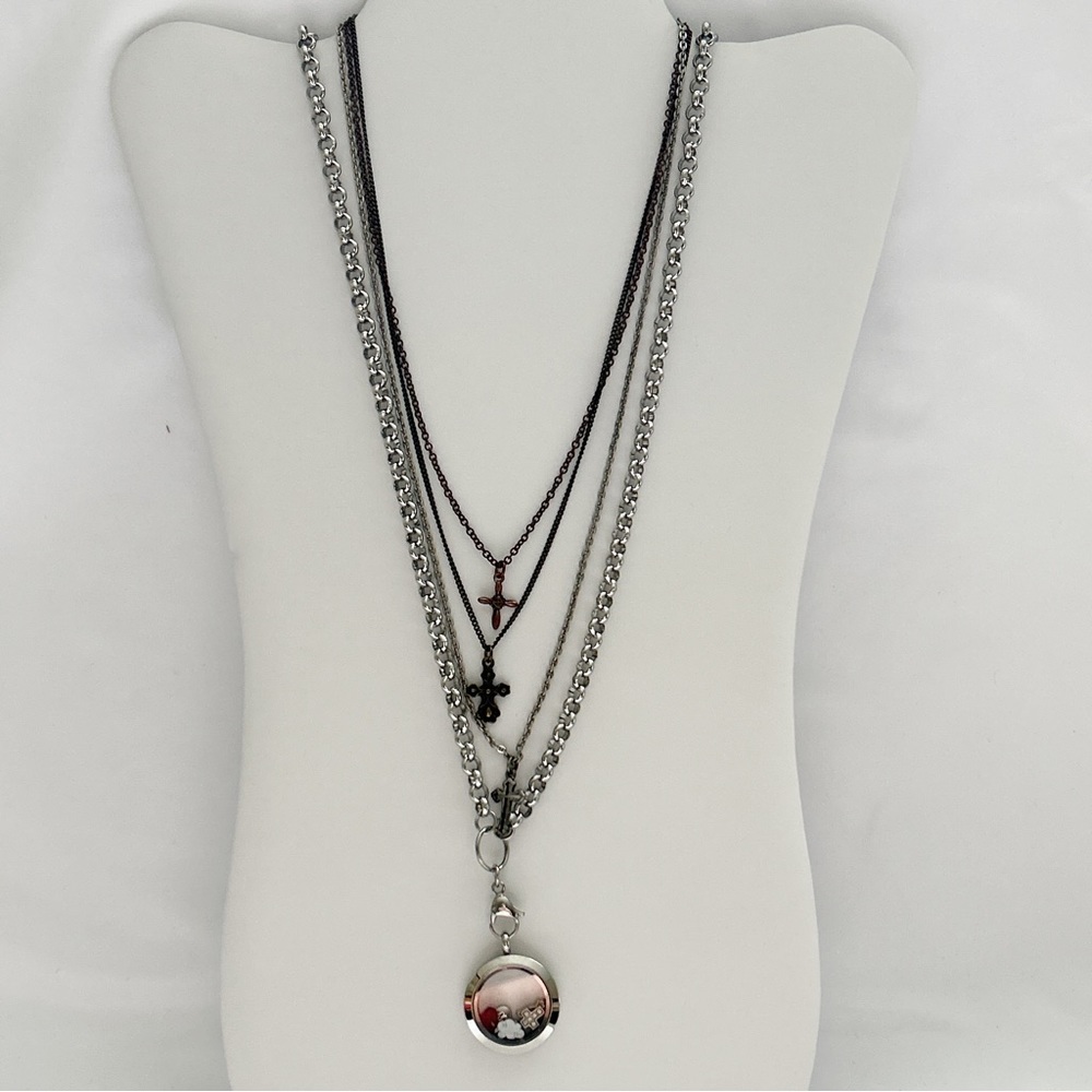 Three Crosses Necklace and Long Looking Glass Necklace